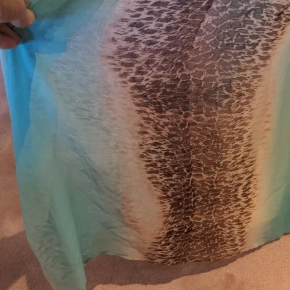 charlie jade Silk Turquoise Teal Brown Animal Print Belt Maxi Dress Size Small - Picture 7 of 11
